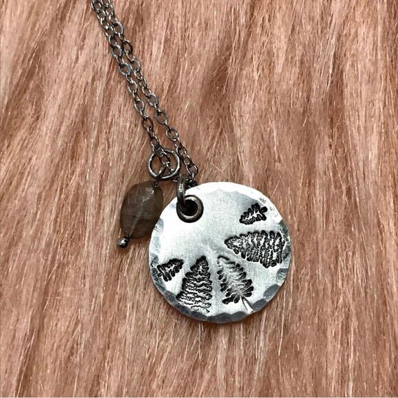 Hand Crafted Jewelry - Handstamped Tree Grove Necklace with Bead Accents